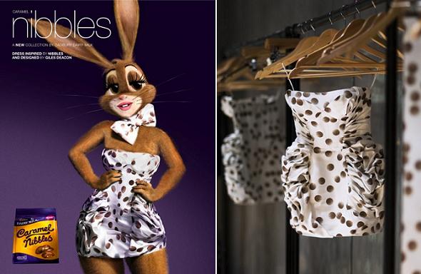 Cadbury Caramel Bunny in her bespoke Giles Deacon dress